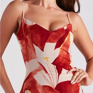 Multi-print pattern midi dress